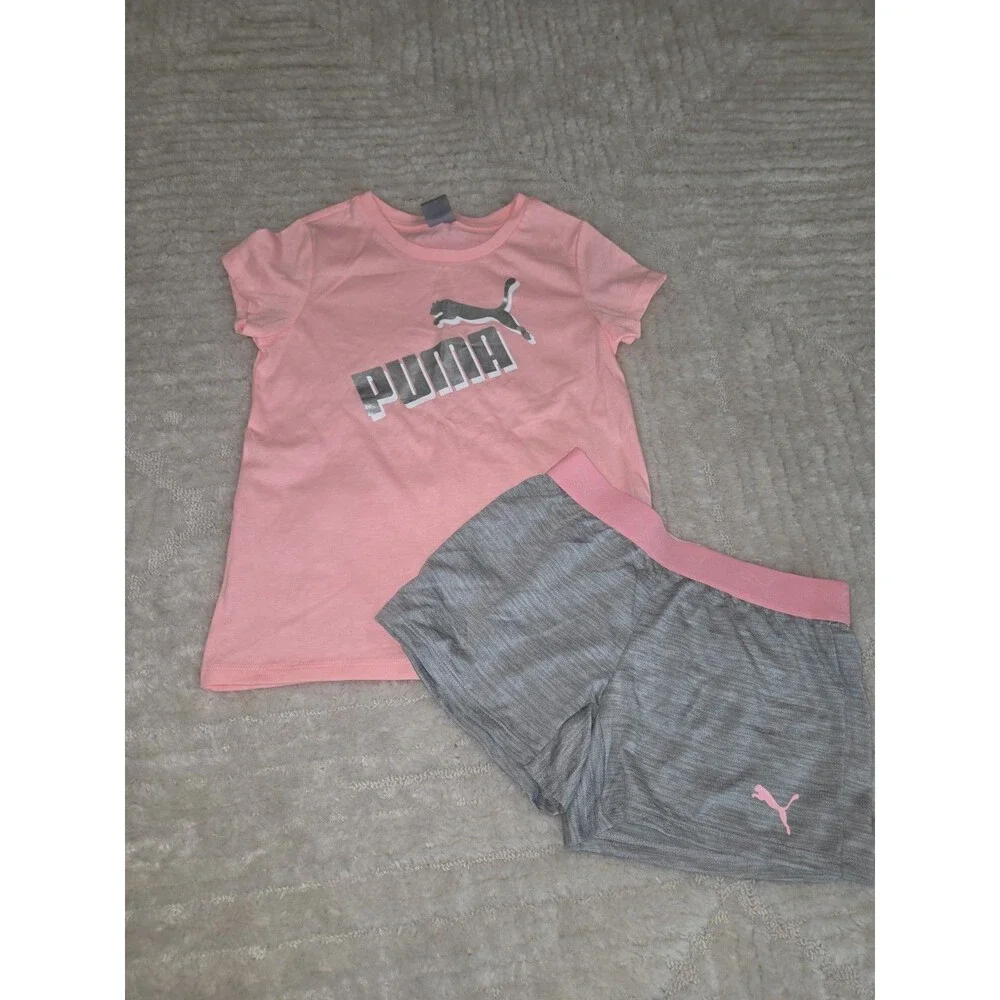 NWOT Girls Size 8 Puma Pink and grey Tee and Shorts 2 Pcs Set B20 - Picture 1 of 6